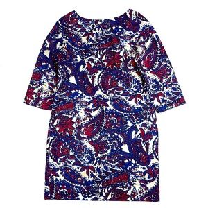 The Limited Paisley Print Shift Dress 3/4 Sleeve Blue Red White